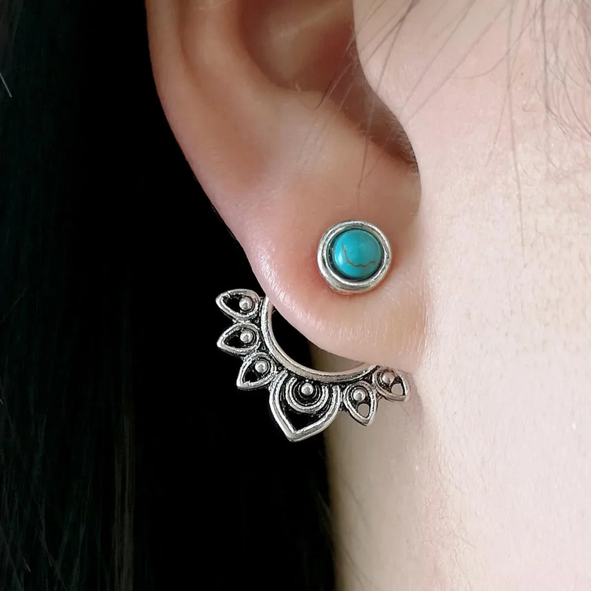 Vintage Sunburst Stud Hoop Earrings with Colour Choice