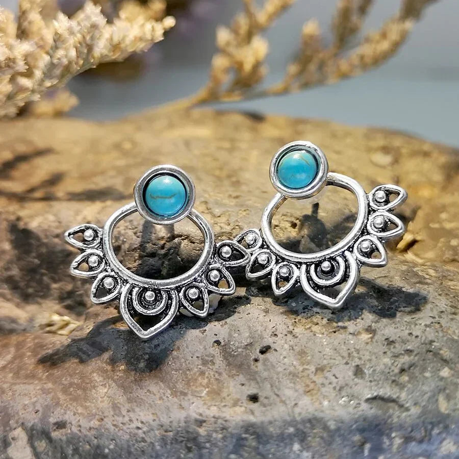 Vintage Sunburst Stud Hoop Earrings with Colour Choice