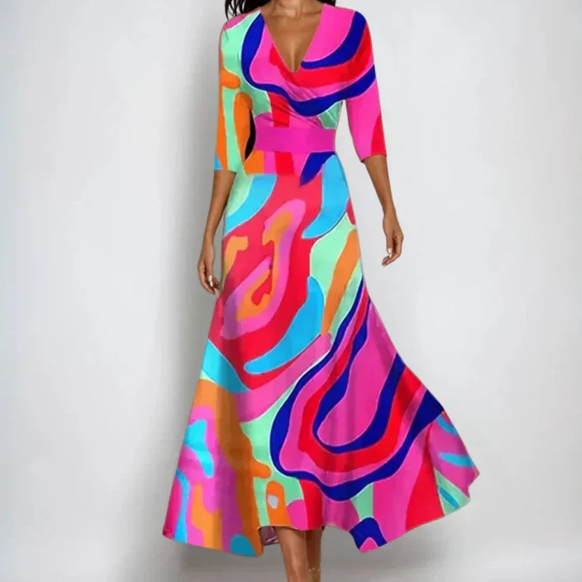 Floral Print Wrap Maxi Dress with Flowing Silhouette