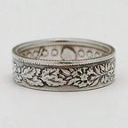 Vintage-Style Snowflake and Coin Pattern Ring in Silver Colour
