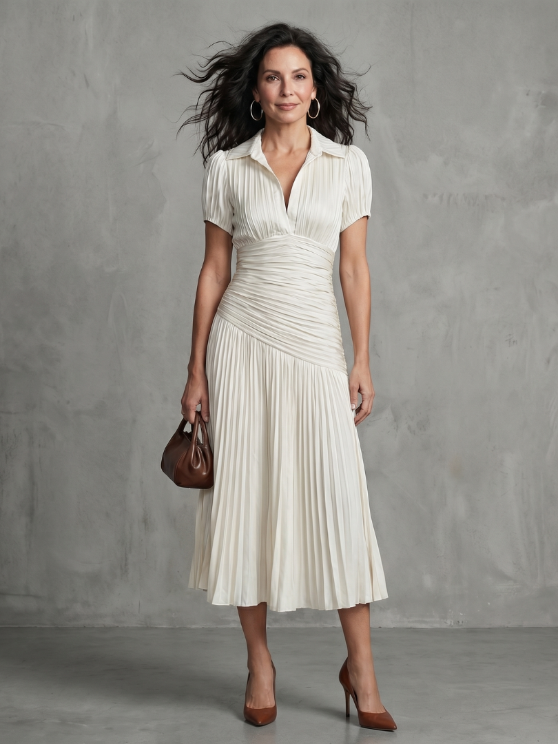Vestido midi plisado de rayas con cuerpo ajustado