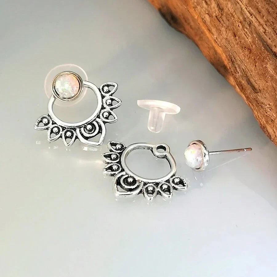 Vintage Sunburst Stud Hoop Earrings with Colour Choice