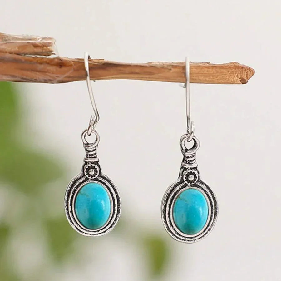 Western-Style Blue-Green Stone Drop Earrings with Earthy Tone