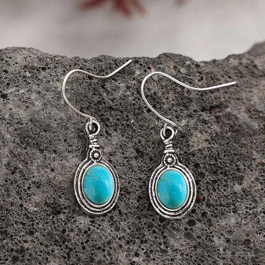Western-Style Blue-Green Stone Drop Earrings with Earthy Tone