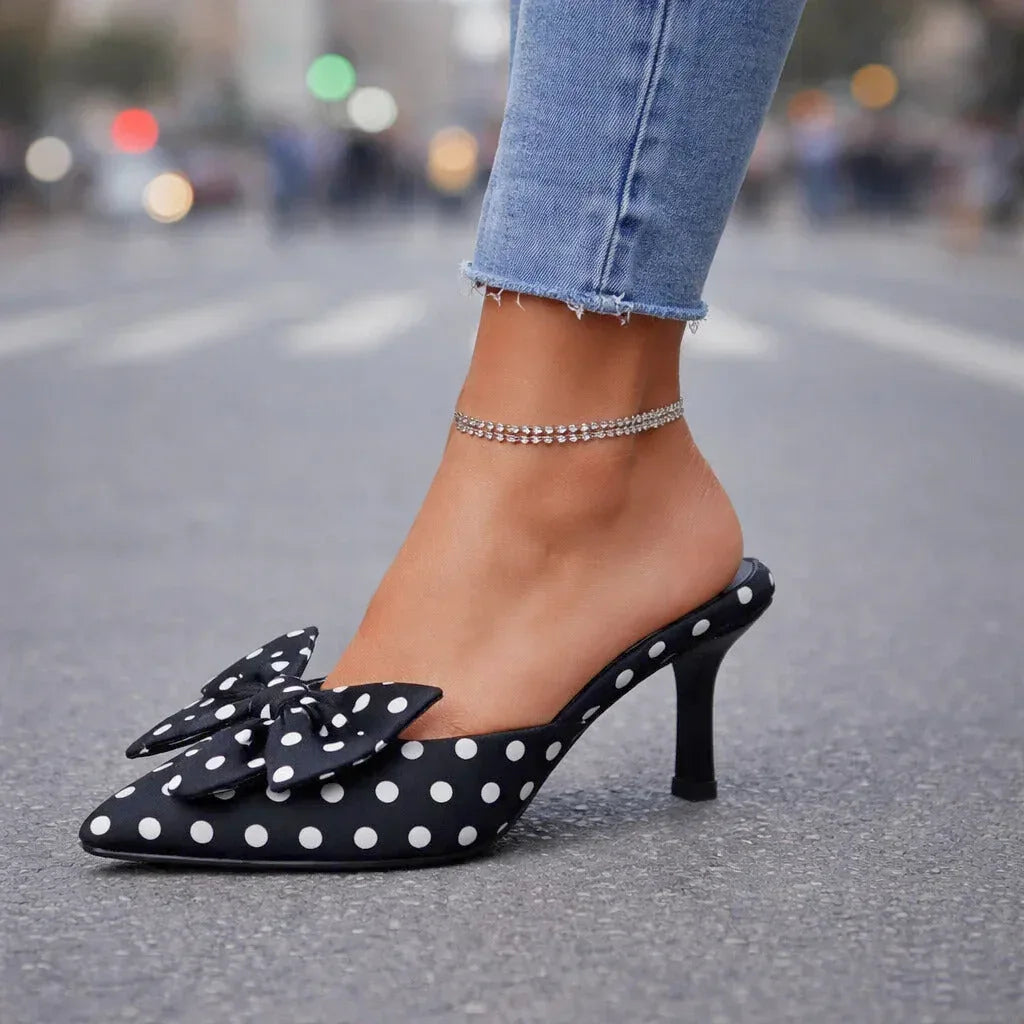 Polka Dot Kitten Heels with Oversized Bow