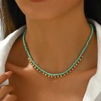 Minimal Blue-Green Stone Necklace in Gold Colour with Earthy Tone