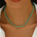 Minimal Blue-Green Stone Necklace in Gold Colour with Earthy Tone