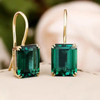 Green Rectangular Stone Drop Earrings in Gold Colour