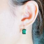Green Rectangular Stone Drop Earrings in Gold Colour