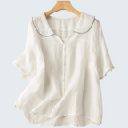 Linen Blouse with Scalloped Collar and Relaxed Fit