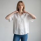 Linen Blouse with Scalloped Collar and Relaxed Fit