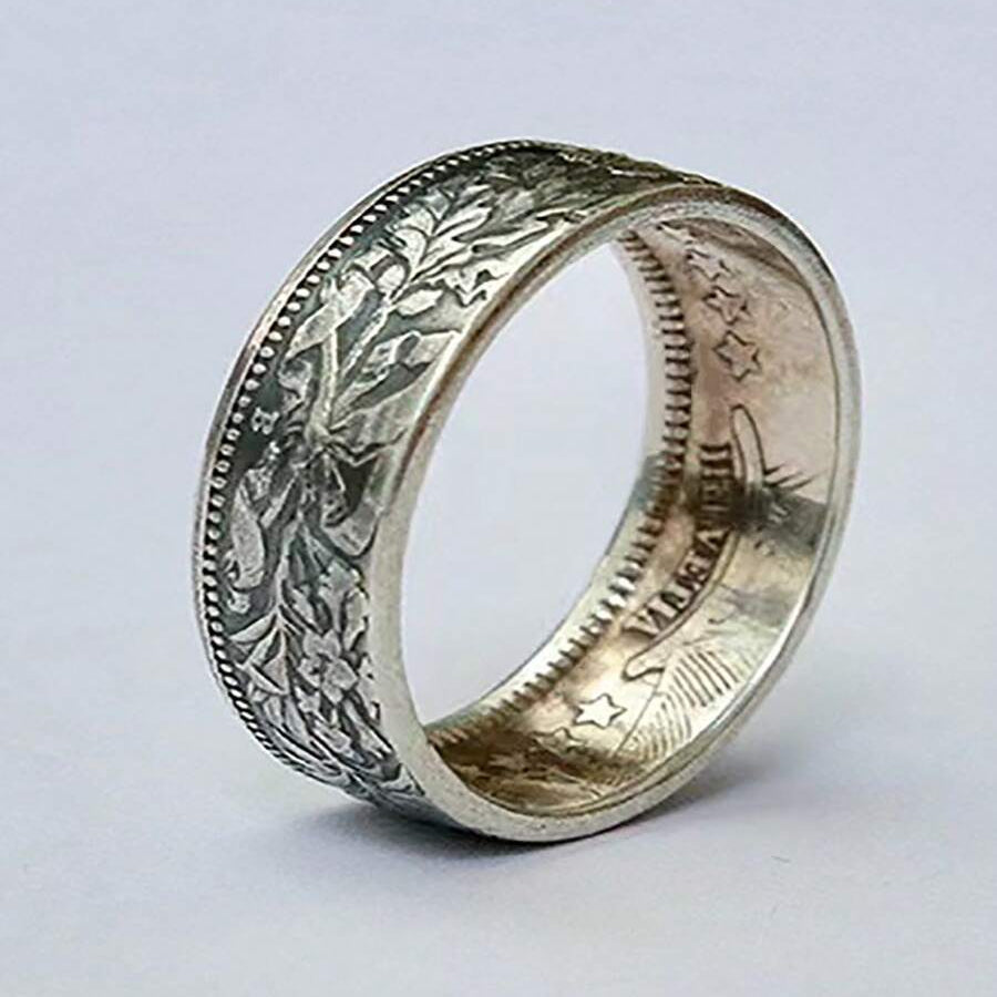 Vintage-Style Snowflake and Coin Pattern Ring in Silver Colour