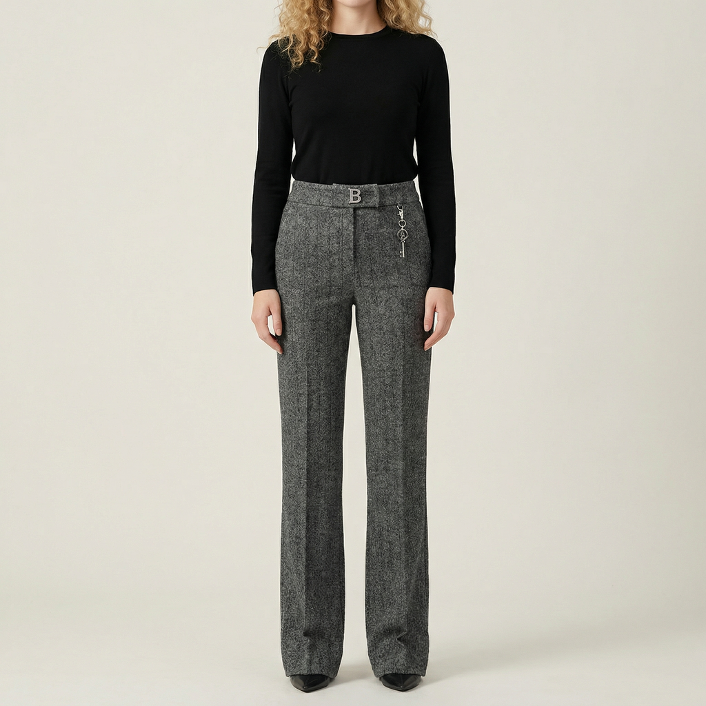 Wool-Blend Flare Trousers with Elasticated Waist