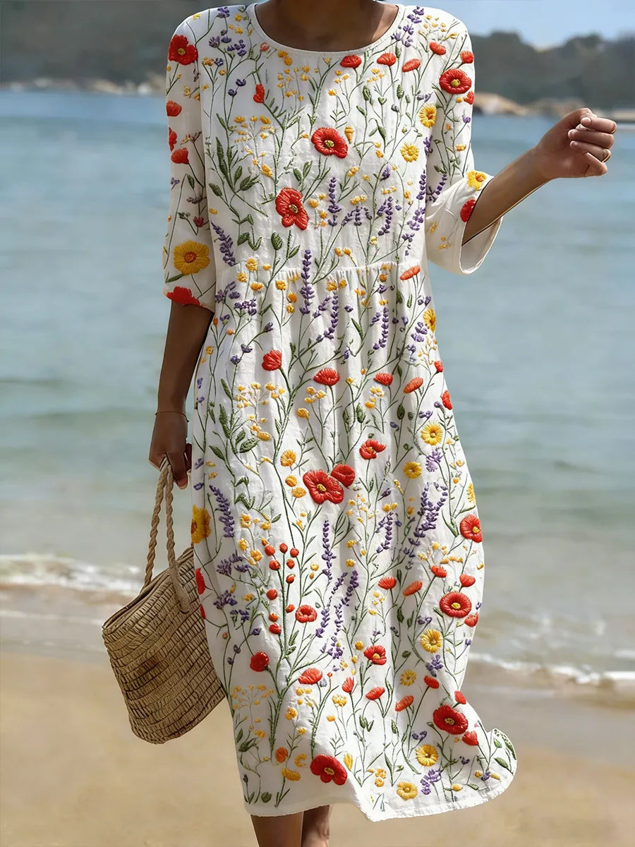 Floral Maxi Dress with Soft Round Neckline