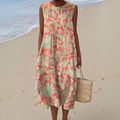 Vestido cruzado floral vintage con bolsillos laterales ocultos