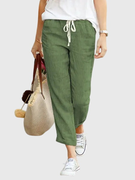 Solid Colour Summer Trousers with Elasticated Waist
