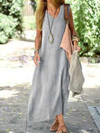 Vestido midi amplio y fluido con cuello de pico para los días de verano