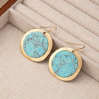 Vintage Bohemian Round Blue-Green Stone Earrings with Earthy Tone