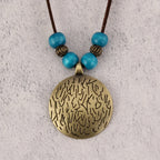 Vintage Zodiac Wooden Bead Pendant Necklace with Natural Texture