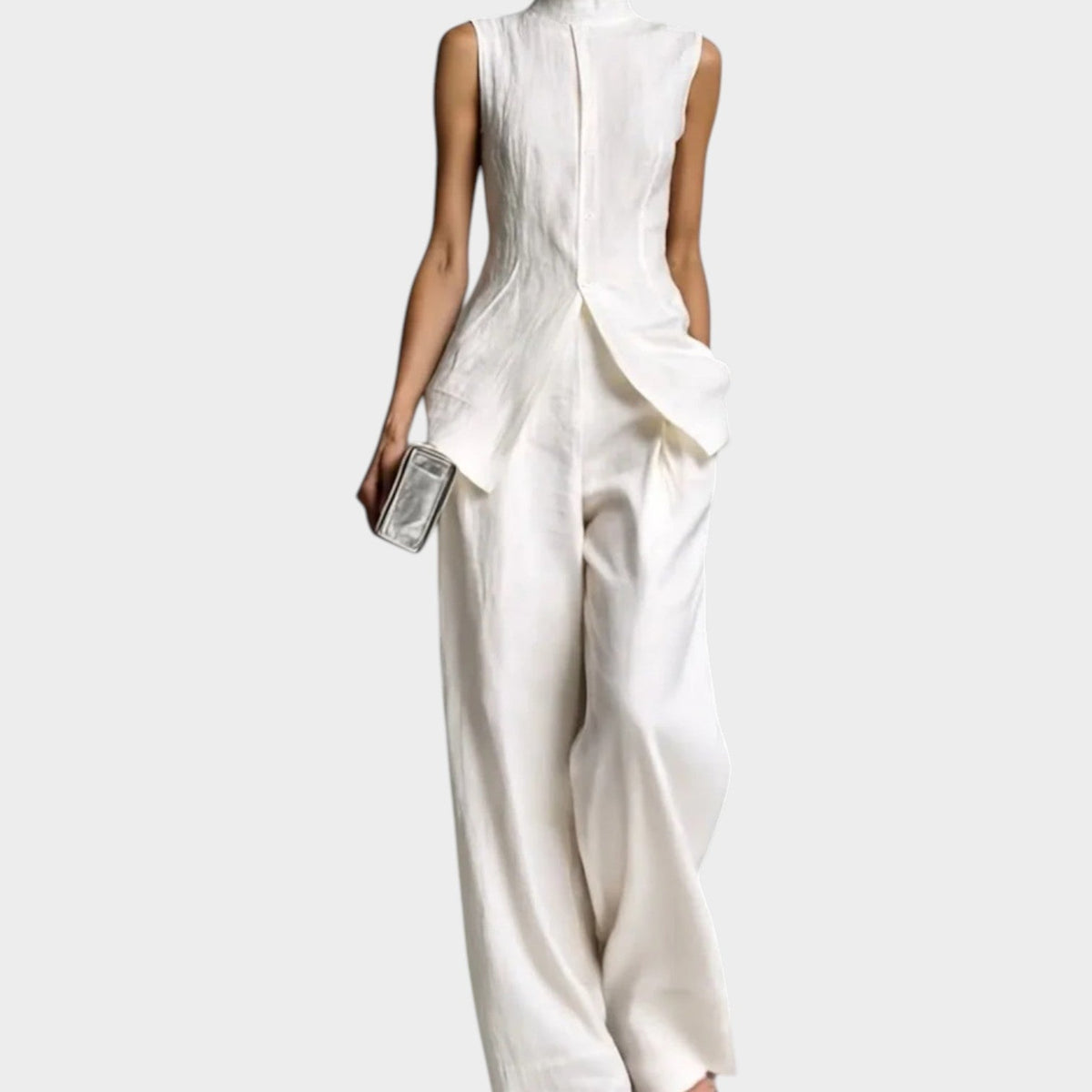 High Neck Tailored Set with Sleeveless Top and Wide Leg Trousers