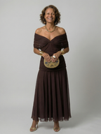 Off Shoulder Midi Dress with Draped Neckline