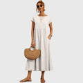 Casual Midi Dress with Short Sleeves and Pockets