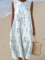 Midi Dress with Wildflower Embroidery and Relaxed Fit