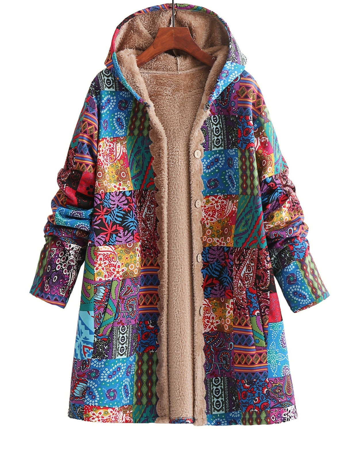 Patchwork Hooded Jacket with Lined Interior