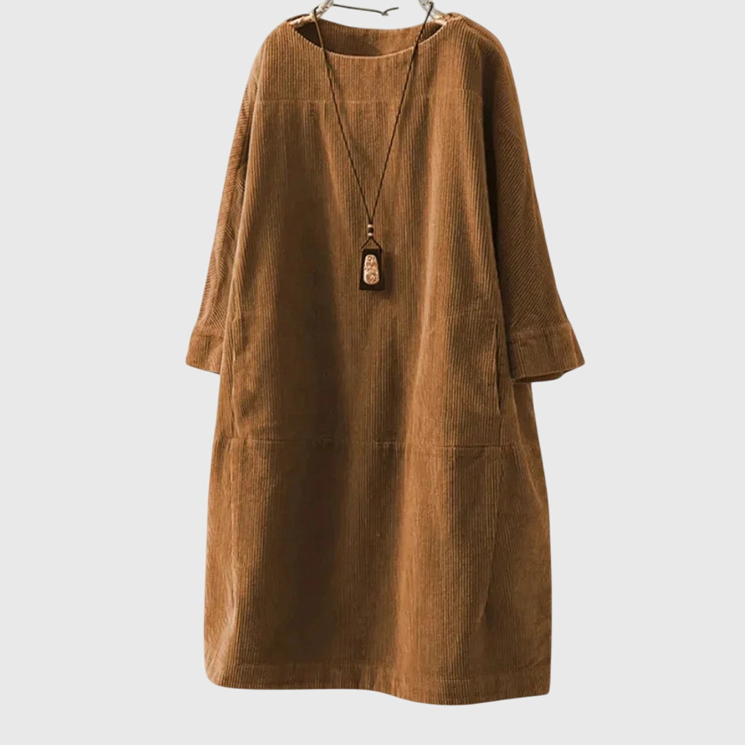 Corduroy Midi Dress with Relaxed Silhouette