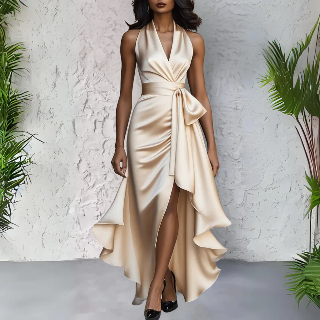 Halter Neck Sleeveless Dress with Striking Line