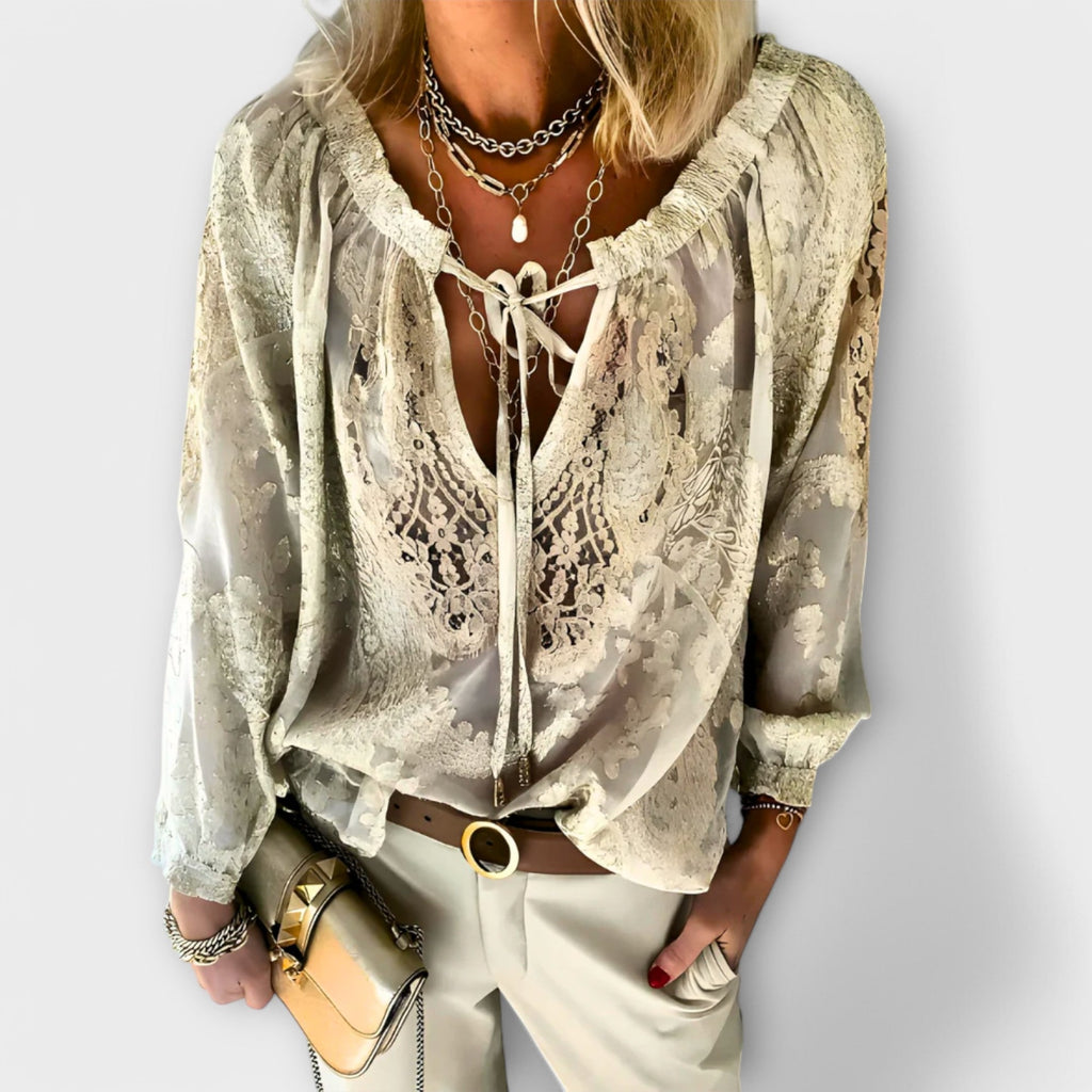 Lace Detail Blouse with Tie Neckline