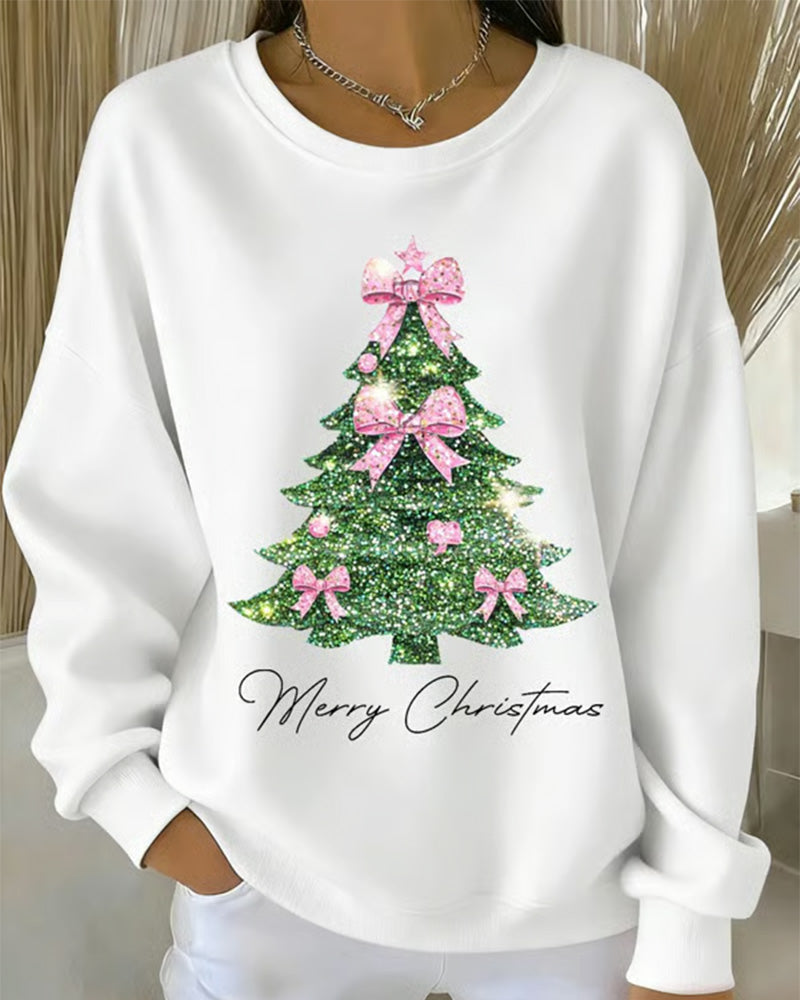 Sweatshirt med rund halsringning och festligt tryck