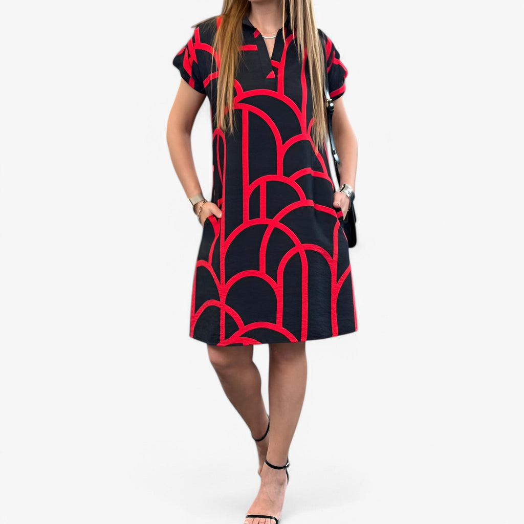 Vestido midi por capas con manga corta y caída fluida