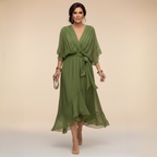 Flowing V-neck dress with soft draping detail