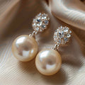 Zirconia Cluster Earrings with Large Faux Pearl Drop
