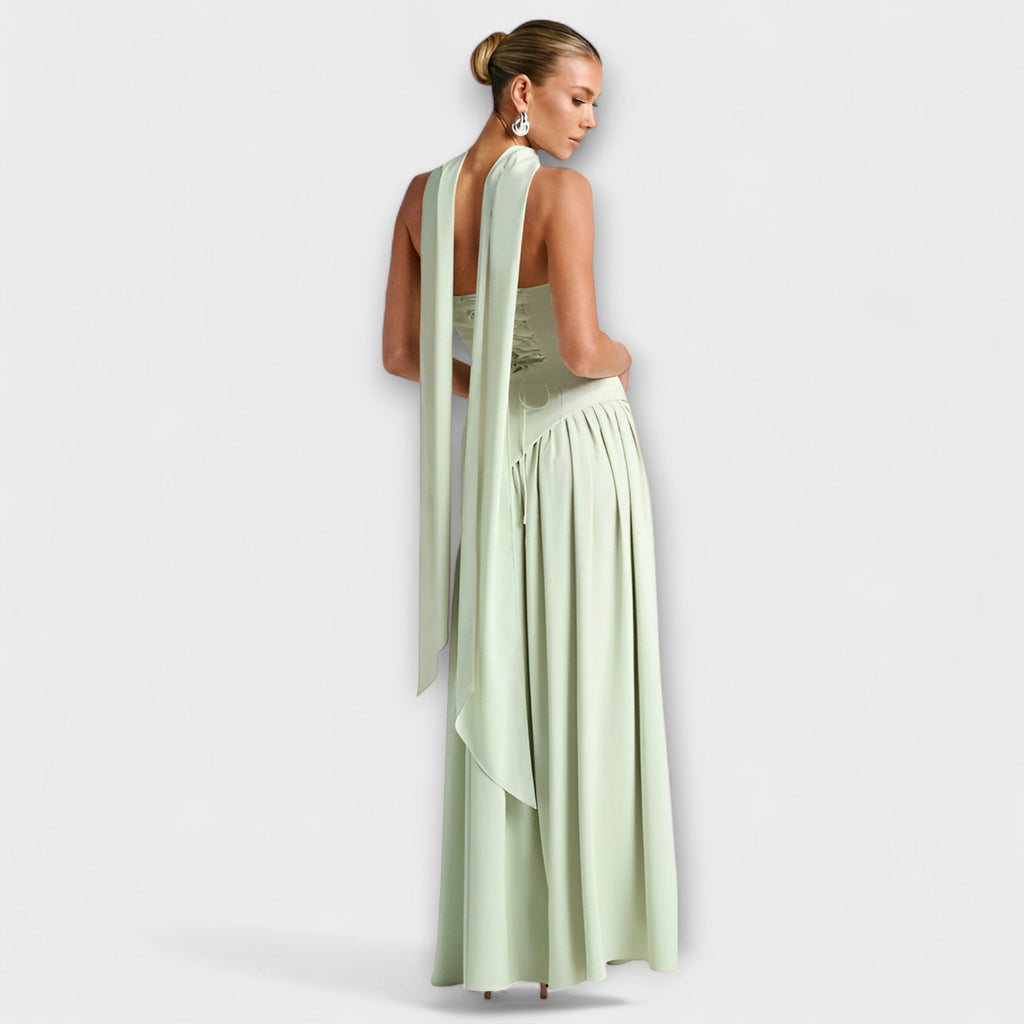 Strapless Maxi Dress with Contrast Bodice and Side Slit