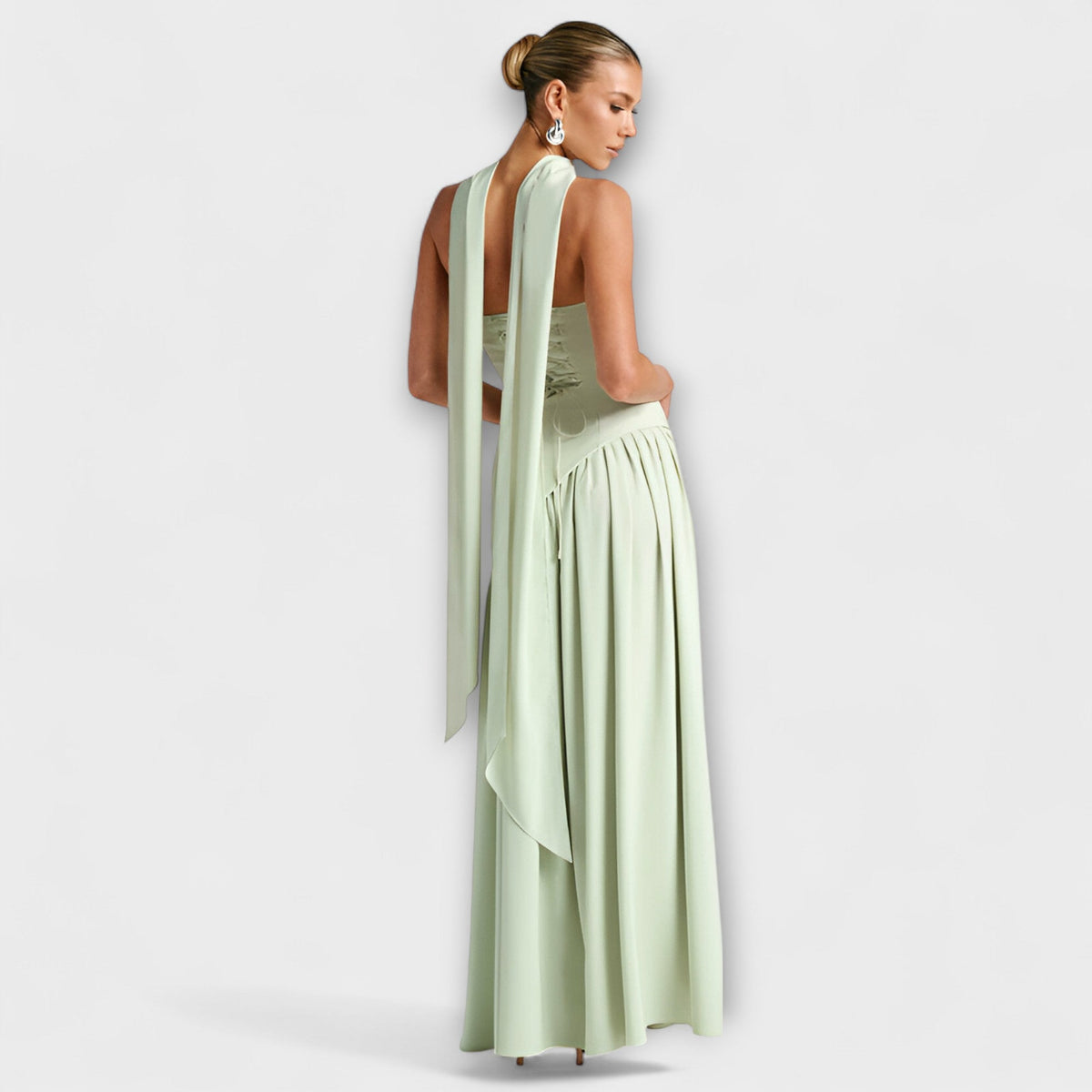 Strapless Maxi Dress with Contrast Bodice and Side Slit