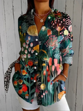 Artistic Print Button-Down Blouse in Lightweight Fabric