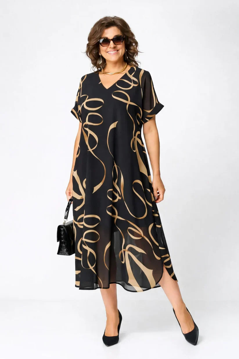 Soft V-Neck Midi Dress with Relaxed Fit