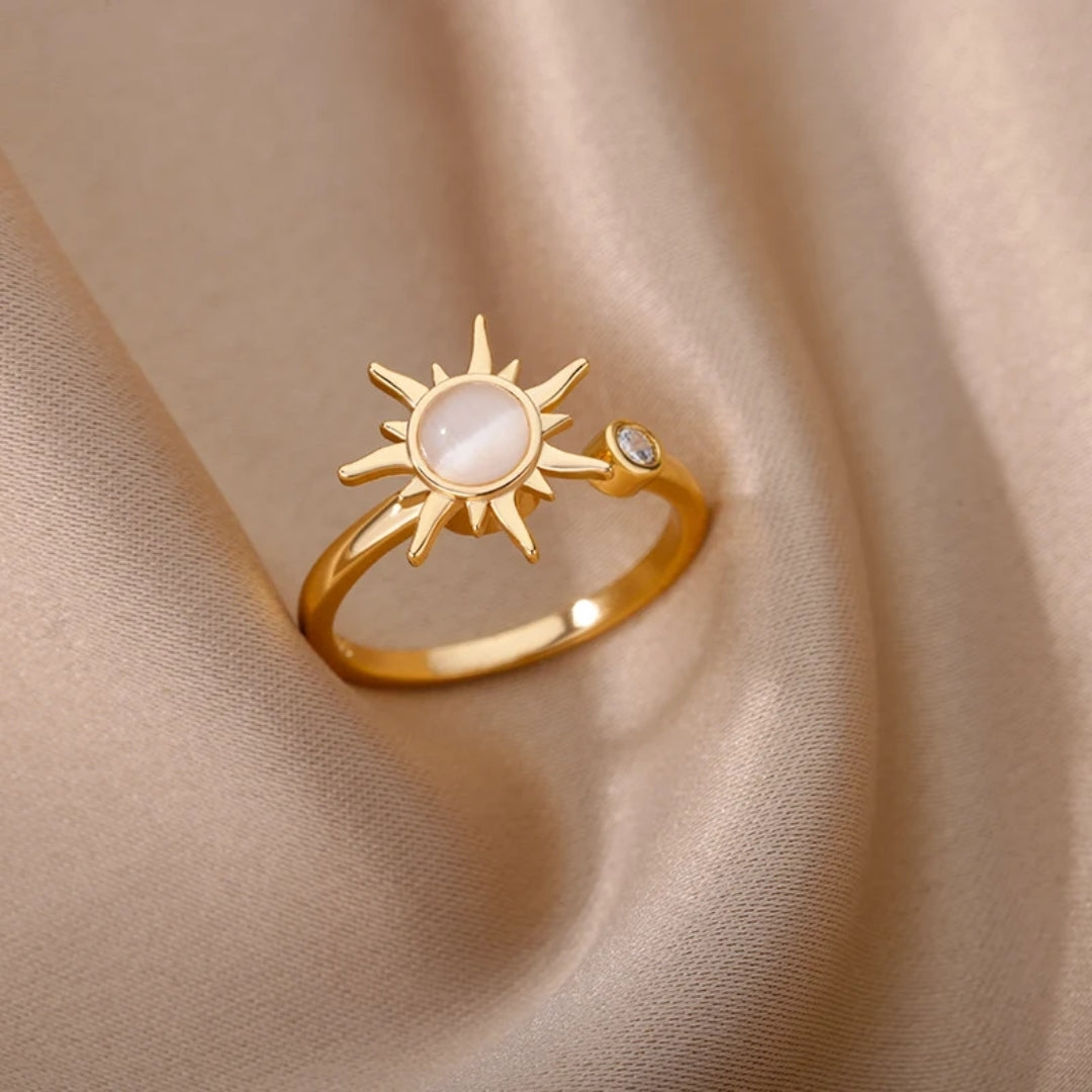 Adjustable Sun Ring with Iridescent White Centre Stone