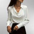 Satin Look Blouse with Draped Neckline