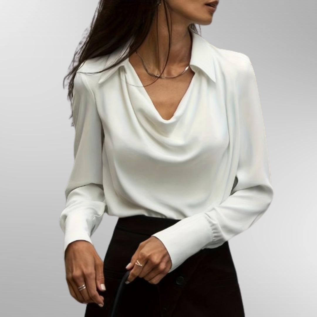 Satin Look Blouse with Draped Neckline