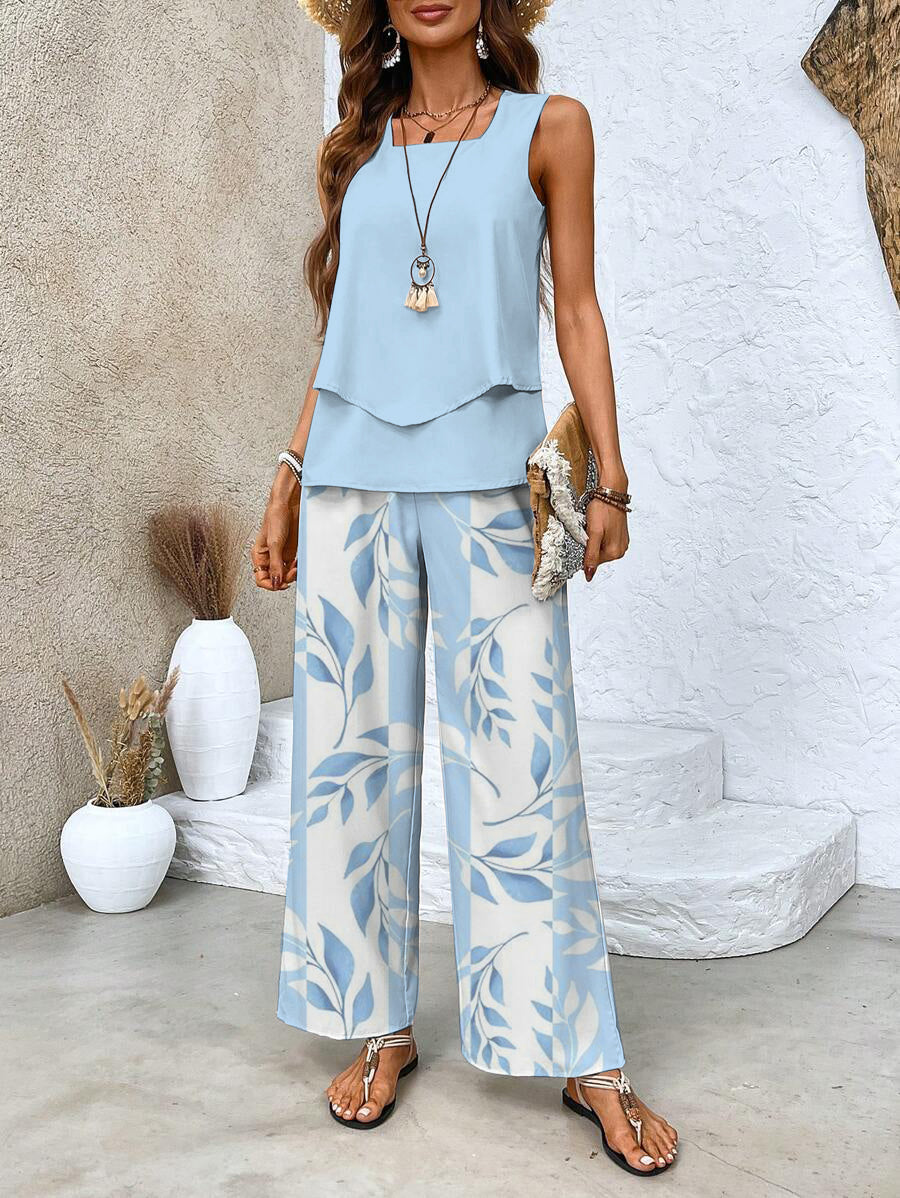 Flowing Two Piece Set with Wide Leg Trousers