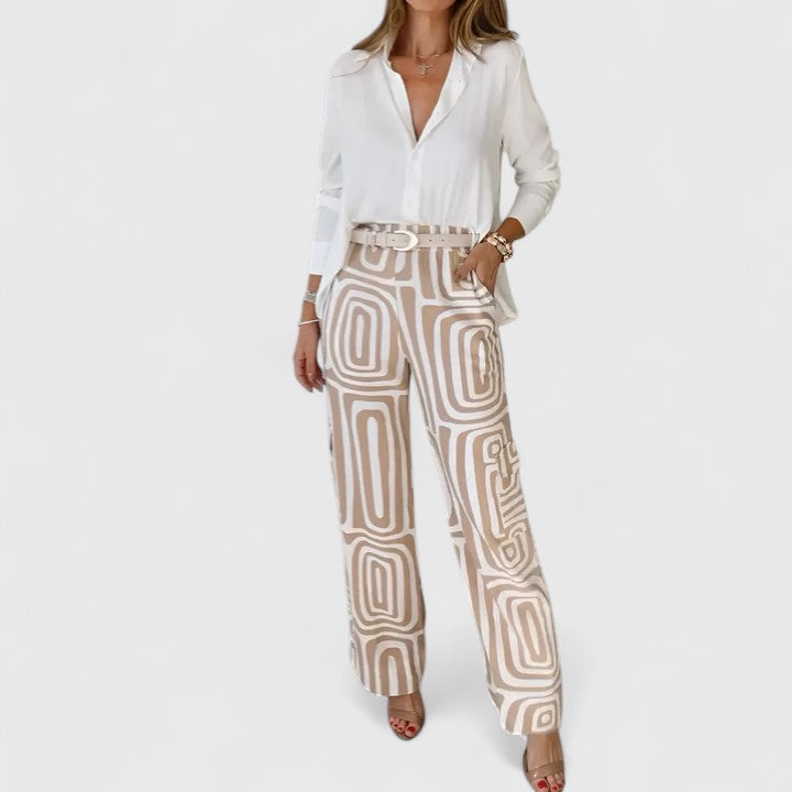 Geometric Print Two Piece Set with Belt