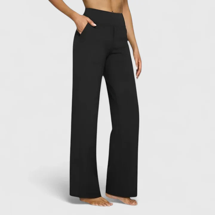 Straight Leg Trousers with Elasticated Waist and Pockets