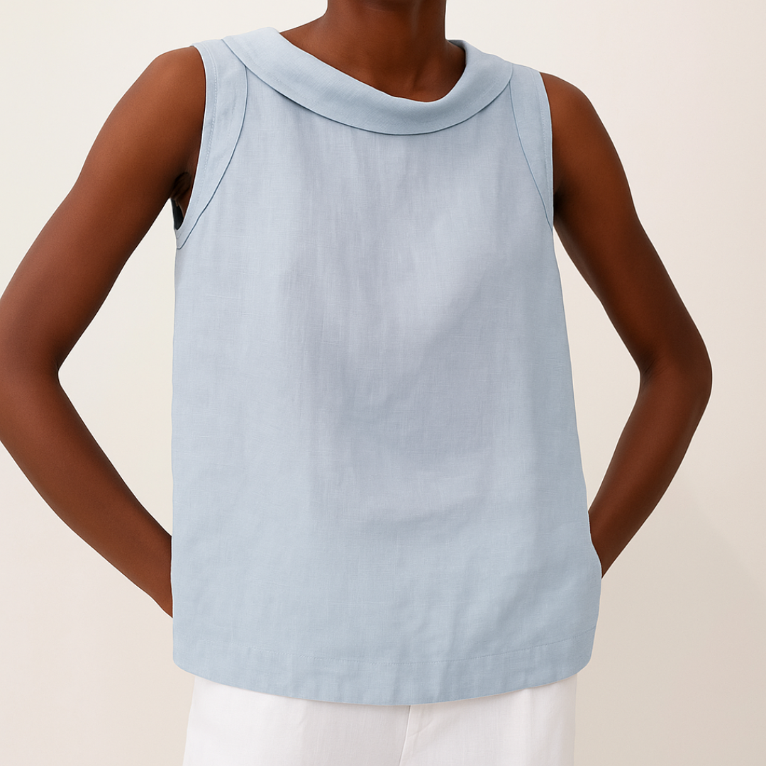 Sleeveless Top with Soft Roll Collar