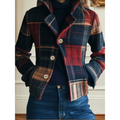 Plaid Jacket with Stand Collar and Button Front