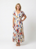 Vestido midi floral plisado con escote de pico