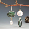 Vintage-Style Mismatched Iridescent Grey Stone and Faux Pearl Earrings