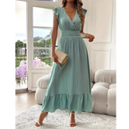 Vestido largo con escote de pico fruncido para los días de verano junto al agua